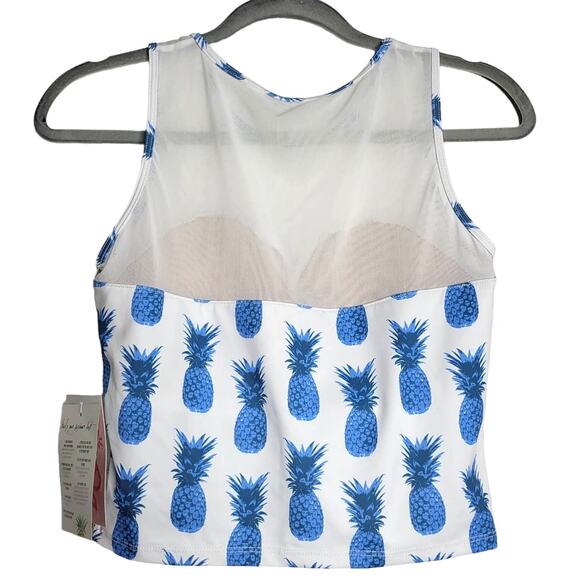 Kortni Jeane Tankini Pineapple Blue/White Mesh Sweetheart Swim Top Women Sz Med - Picture 3 of 6